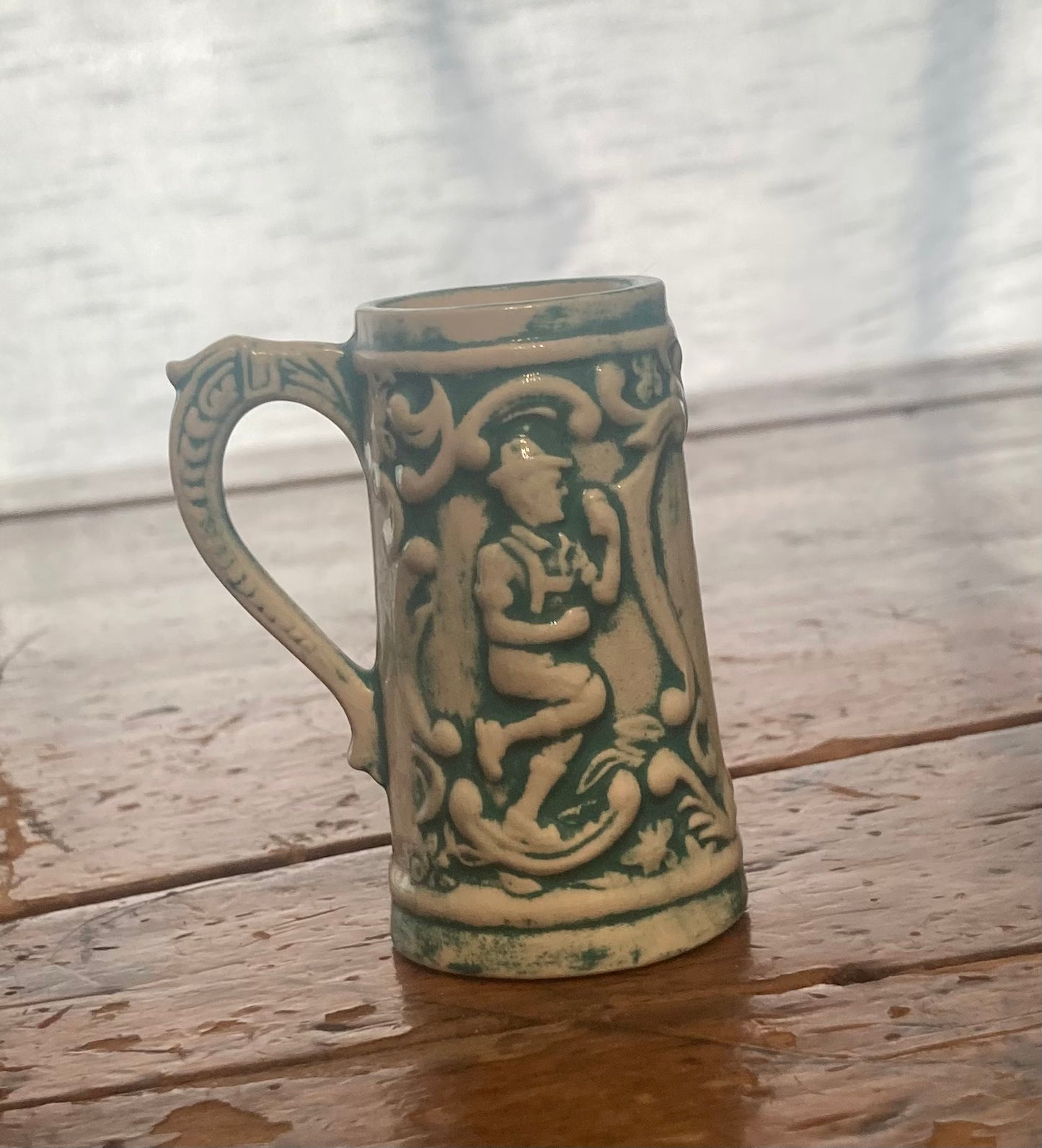 1970s Mini Beer Stein-Green/Ivory