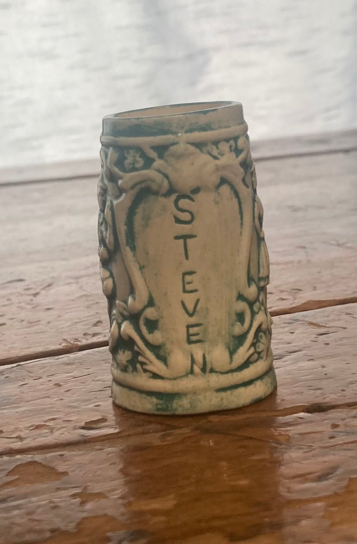 1970s Mini Beer Stein-Green/Ivory