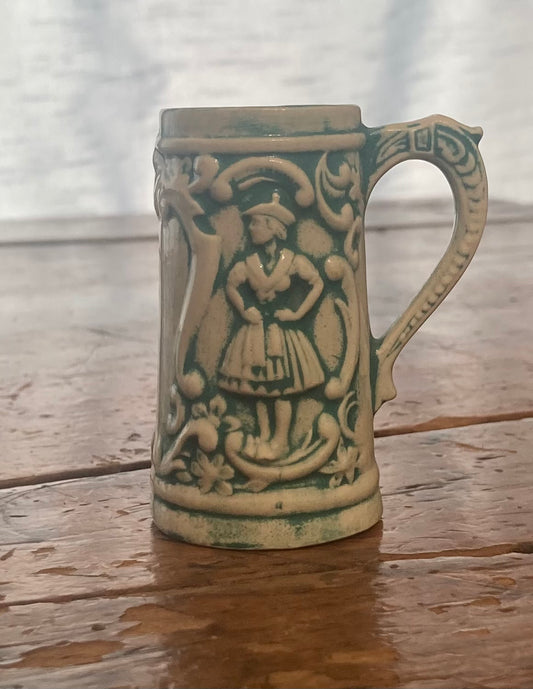 1970s Mini Beer Stein-Green/Ivory