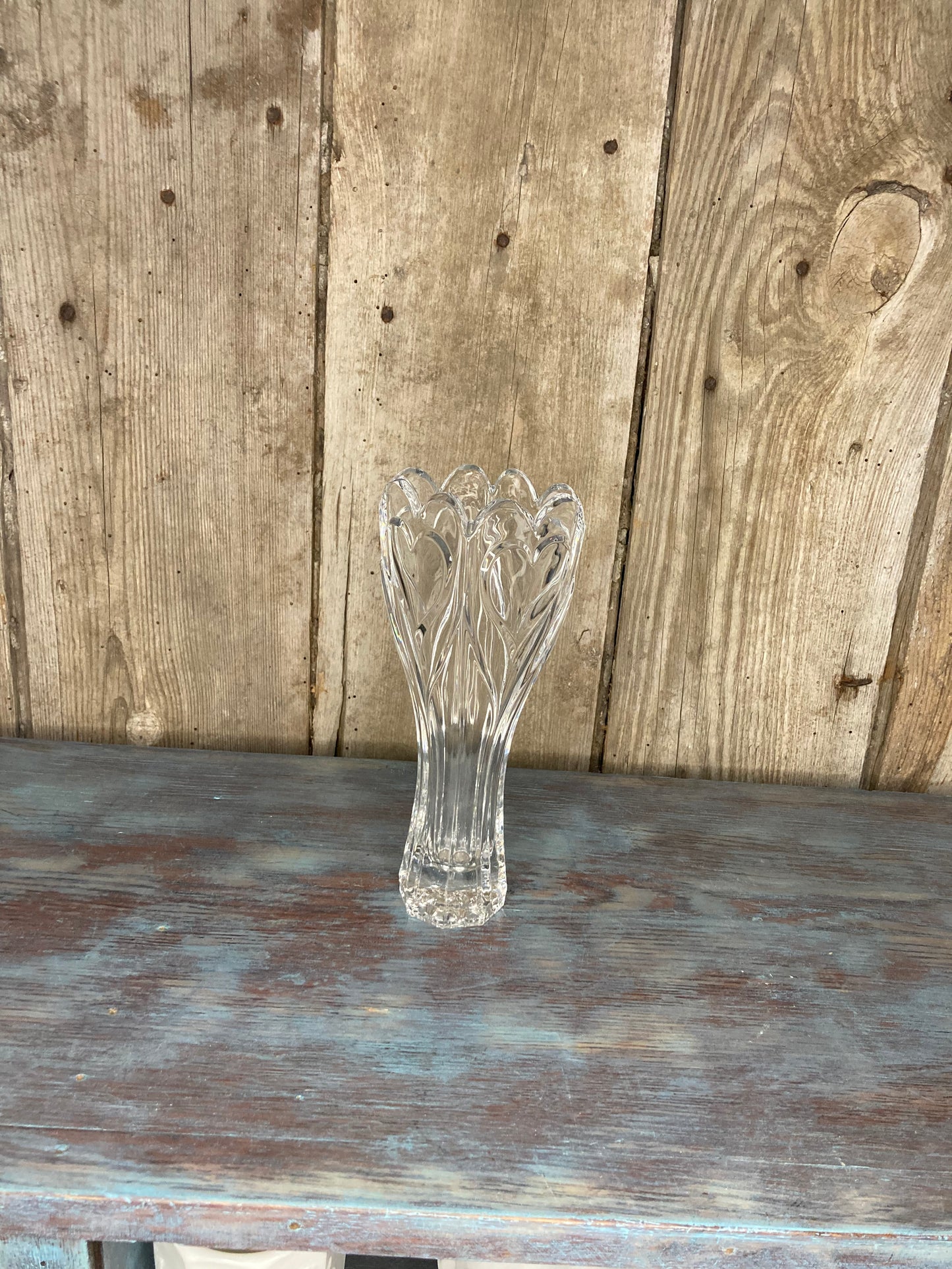 Heart Heavy cut glass vase